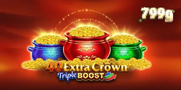 Interface vibrante do slot 40 Extra Crown Triple Boost Golden Coins Link com símbolos de frutas e coroas.